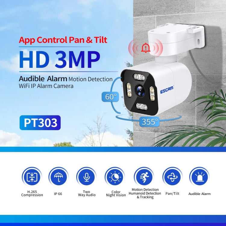 ESCAM PT303 3MP HD Motion Detection APP Control Pan & Tilt WiFi IP Camera(EU Plug)
