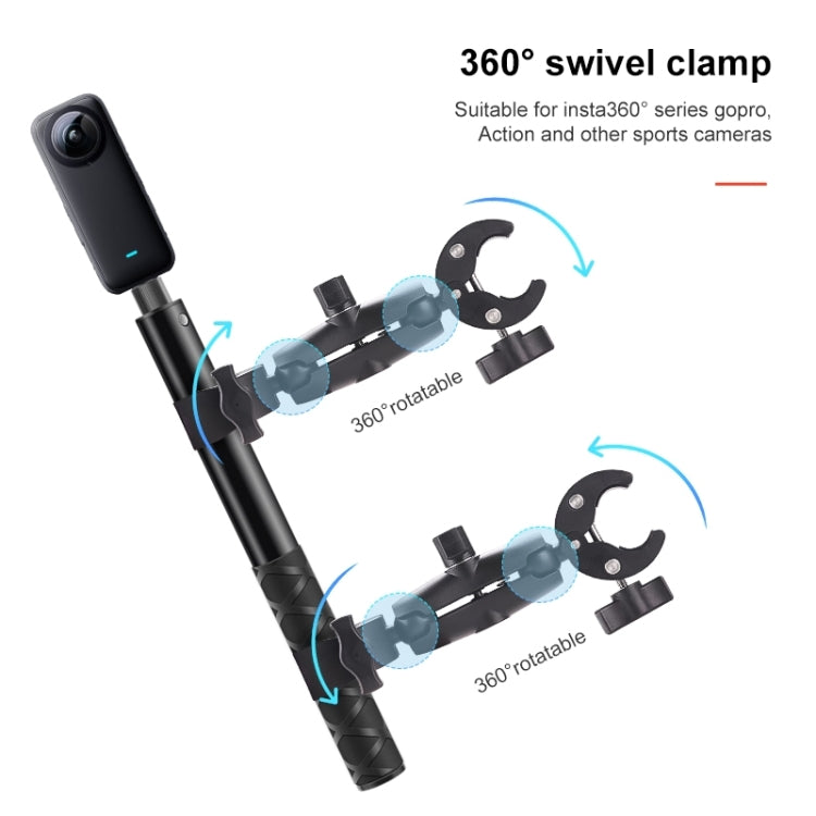 Double Dual-heads Crabs Motorcycle Clamps Handlebar Fixed Mount 3-stage Telescopic Selfie Stick