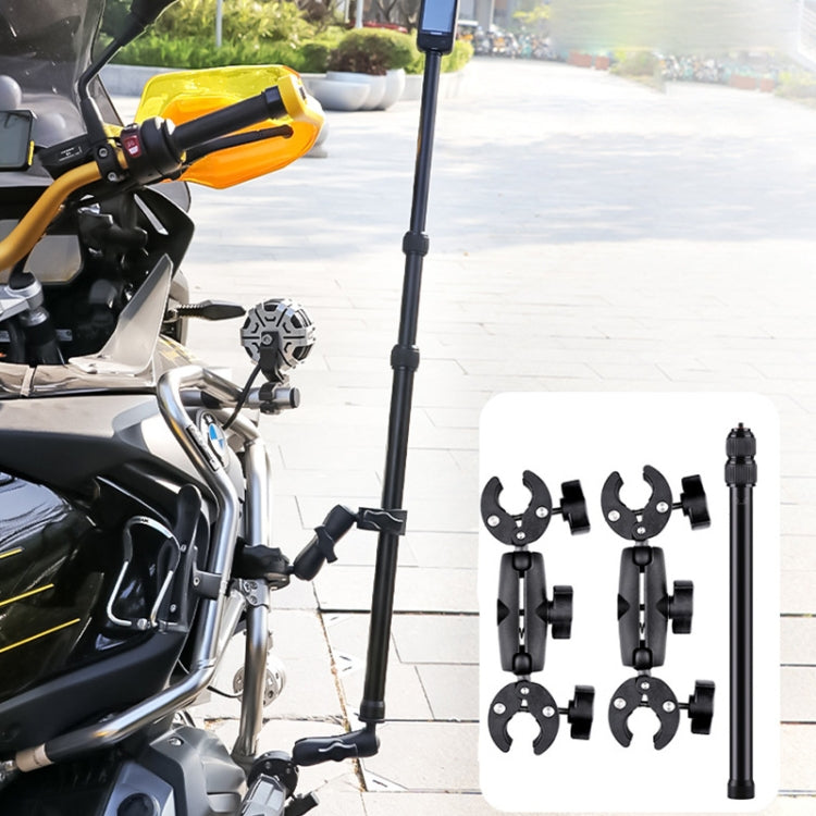 Double Dual-heads Crabs Motorcycle Clamps Handlebar Fixed Mount 3-stage Telescopic Selfie Stick