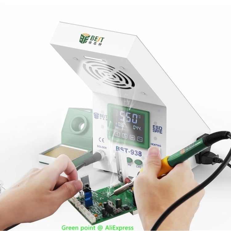 BEST BST-938 LED Electric Iron Smoking Instrument Smoke Purifier Soldering Station with Exhaust Fan, US Plug