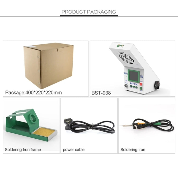 BEST BST-938 LED Electric Iron Smoking Instrument Smoke Purifier Soldering Station with Exhaust Fan, US Plug