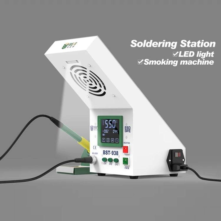 BEST BST-938 LED Electric Iron Smoking Instrument Smoke Purifier Soldering Station with Exhaust Fan, US Plug