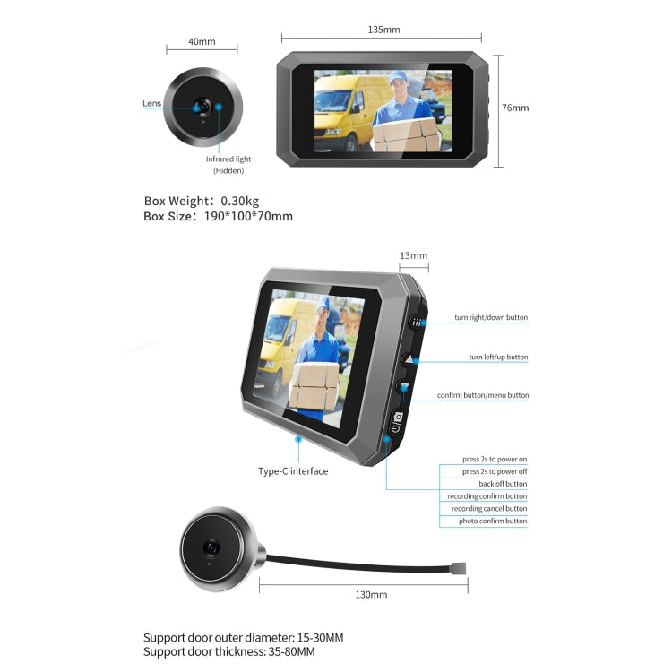 ESCAM C23 3.97 inch 1080p Smart Digital Door Concealed Viewer Wide Angle With Night Vision(Black)