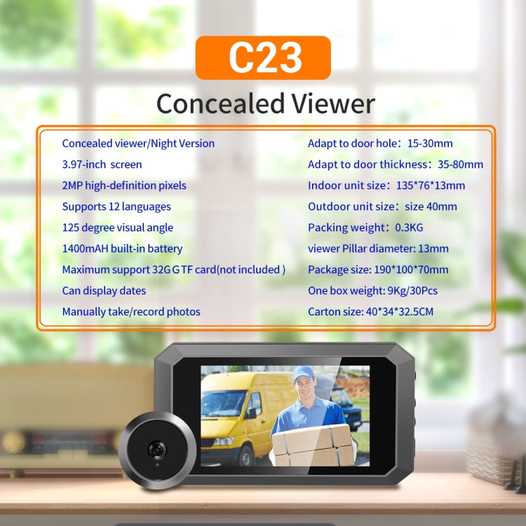 ESCAM C23 3.97 inch 1080p Smart Digital Door Concealed Viewer Wide Angle With Night Vision(Black)