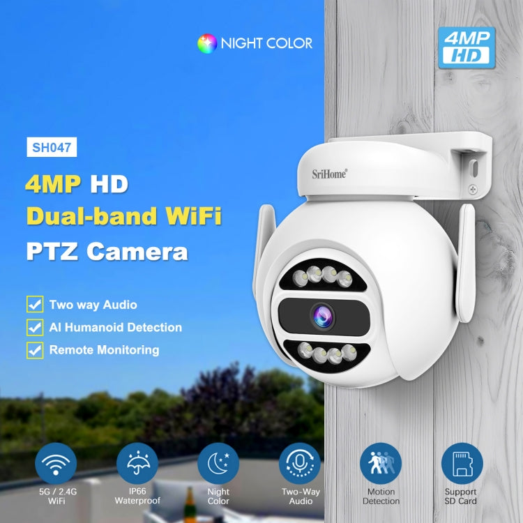 SriHome SH047 4MP IP66 Waterproof Motion Detection Night Vision WiFi HD Camera(EU Plug)