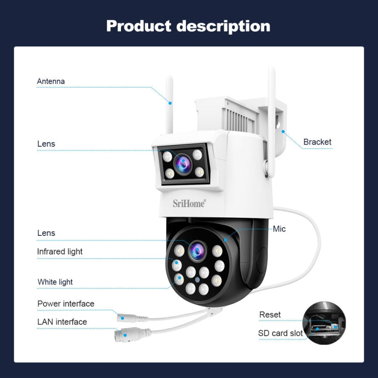 SriHome SH048 2MP + 2MP Humanoid Tracking Smart Night Vision Dual Lens IP Camera(US Plug)