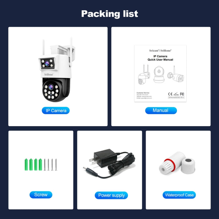 SriHome SH048 2MP + 2MP Humanoid Tracking Smart Night Vision Dual Lens IP Camera(US Plug)