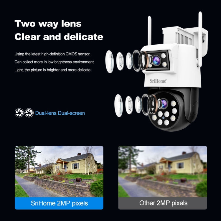 SriHome SH048 2MP + 2MP Humanoid Tracking Smart Night Vision Dual Lens IP Camera(AU Plug)