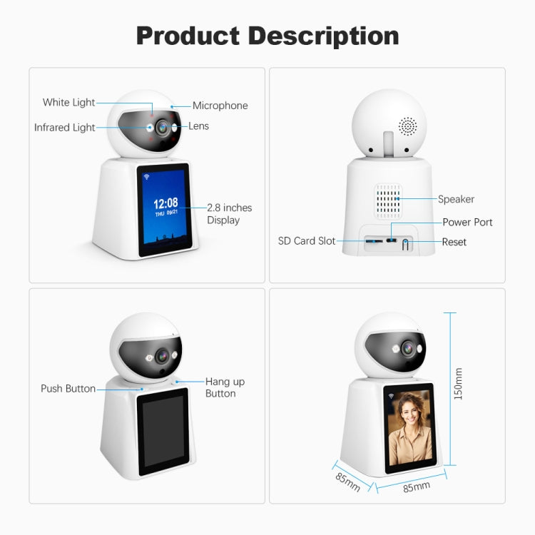Srihome SH053 4MP 2.8 inch IPS Screen Smart Video Calling IP Camera Baby Monitor(UK Plug)