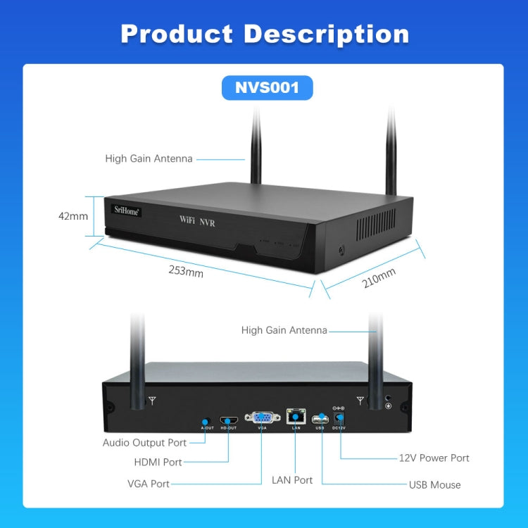 SriHome NVS001E-IPC047 Ultra HD 4 Channel WiFi Network Video Recorder Set(AU Plug)