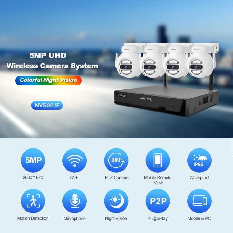 SriHome NVS001E-IPC047 Ultra HD 4 Channel WiFi Network Video Recorder Set(US Plug)