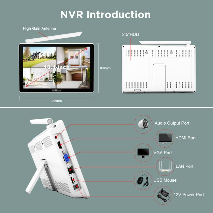 SriHome NVS010-IPC047 Ultra HD 4 Channel WiFi Network Video Recorder Set(AU Plug)