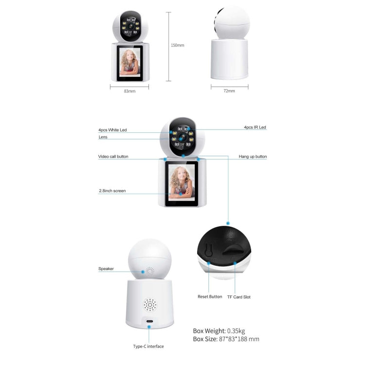 ESCAM QF104 One Click Video Call 3MP Indoor Humanoid Detection Audible Alarm Color Night Version Smart WiFi Camera, US Plug