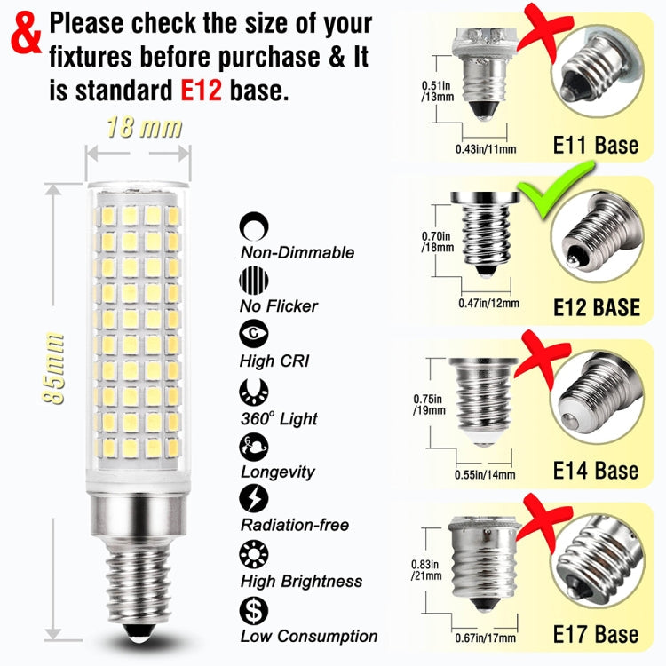 E12 15W 136 LEDs SMD 2835 Dimmable Corn Light Bulb, AC110-130V(White Light)