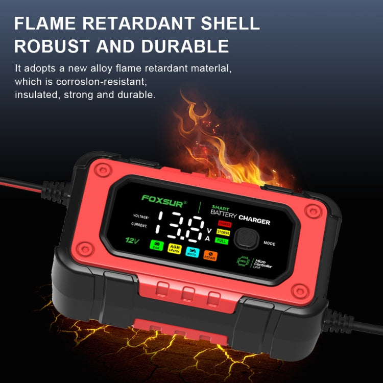 FOXSUR 7A 12V Car / Motorcycle Smart Battery Charger, Plug Type:EU Plug(Red)