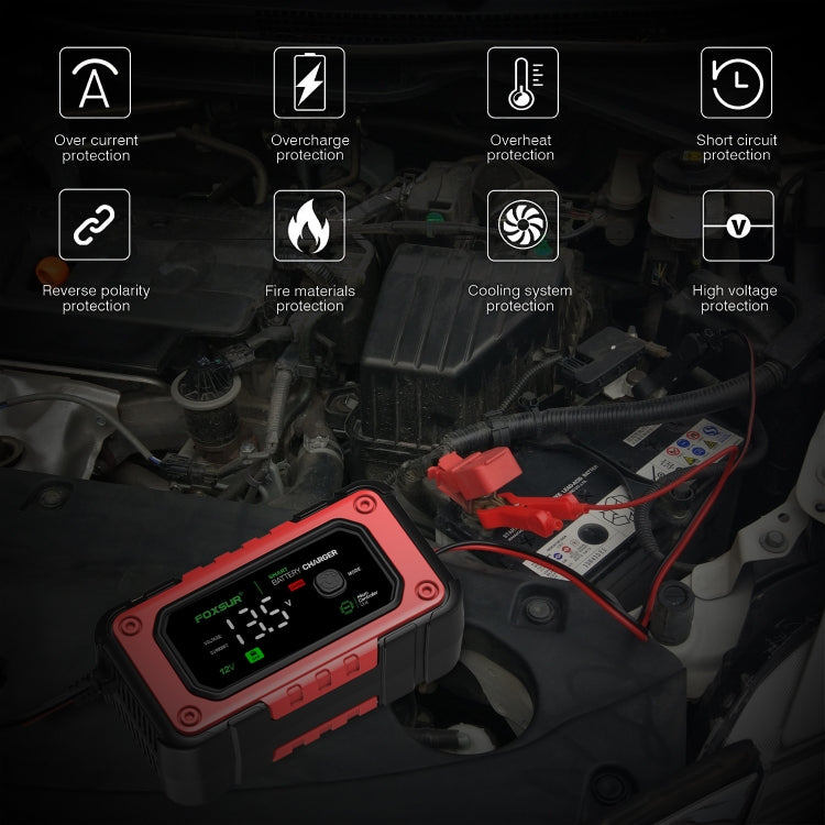FOXSUR 7A 12V Car / Motorcycle Smart Battery Charger, Plug Type:US Plug(Red)
