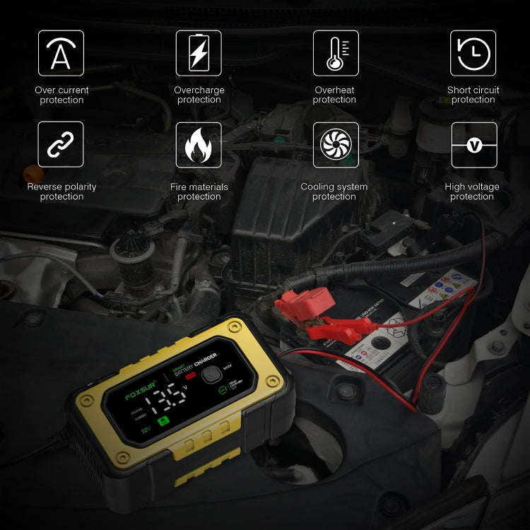 FOXSUR 7A 12V Car / Motorcycle Smart Battery Charger, Plug Type:US Plug(Yellow)