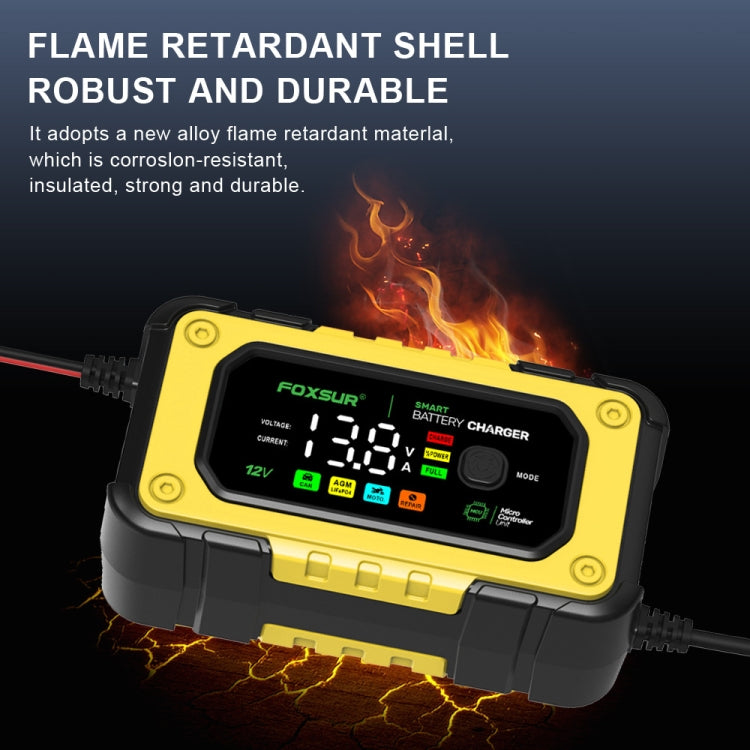 FOXSUR 7A 12V Car / Motorcycle Smart Battery Charger, Plug Type:US Plug(Yellow)