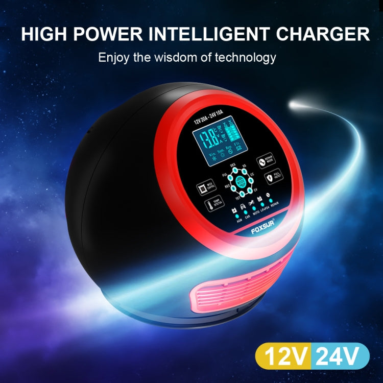 FOXSUR 20A 12V 24V Car / Motorcycle Smart Battery Charger, Plug Type:US Plug(Red)