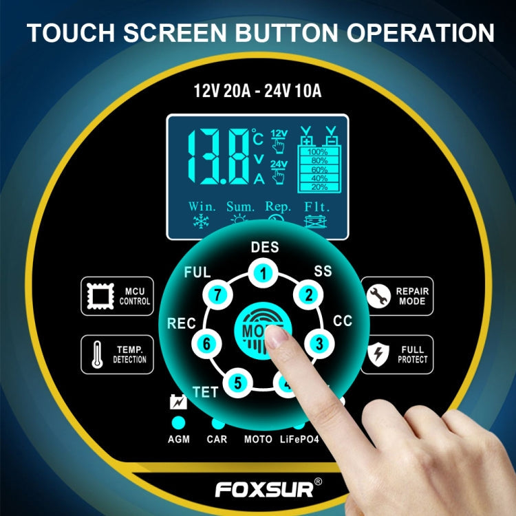 FOXSUR 20A 12V 24V Car / Motorcycle Smart Battery Charger, Plug Type:US Plug(Yellow)