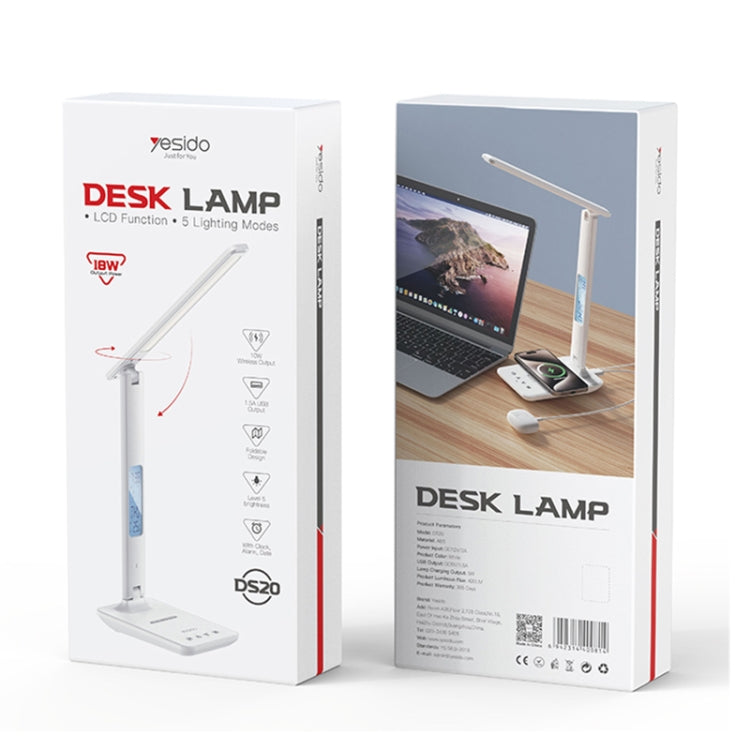Yesido DS20 Multifunctional LED Desk Lamp Supports 10W Wireless Charging, EU Plug(White)
