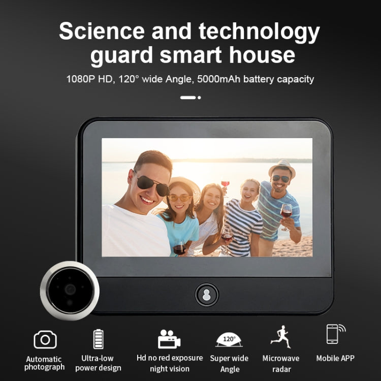S50S 4.3 inch IPS LCD Screen 1080P Infrared Night Vision WiFi Smart Cat Eye Video Doorbell(Black)