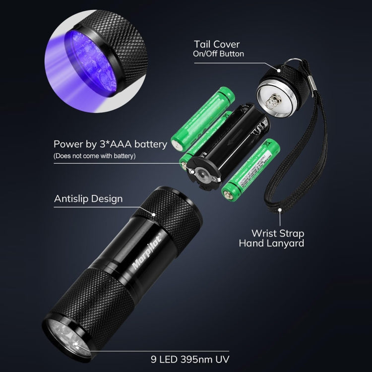 Mini 9 LEDs 395nm Ultraviolet Ray Detection Flashlight(Black)