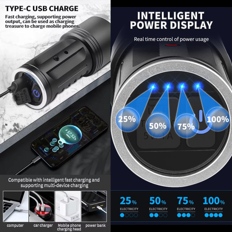 S2302 30W 1600LM High Power Telescopic Zoom Flashlight(Black)