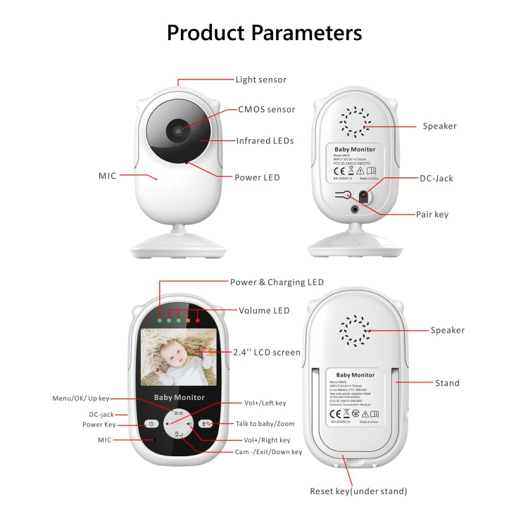 SM25 2.4 inch LCD Screen Baby Monitor Care Camera(US Plug)