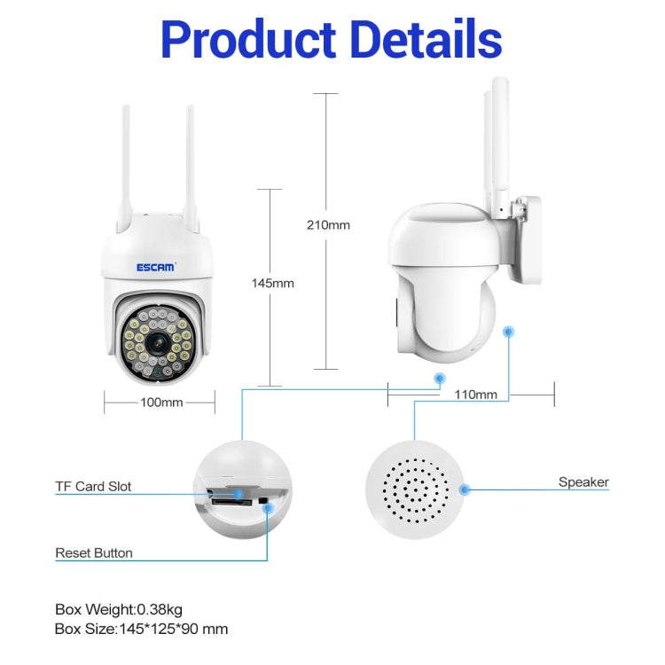 ESCAM PT305 2MP HD Motion Detection WiFi Intelligent Dual-light Source Camera(EU Plug)
