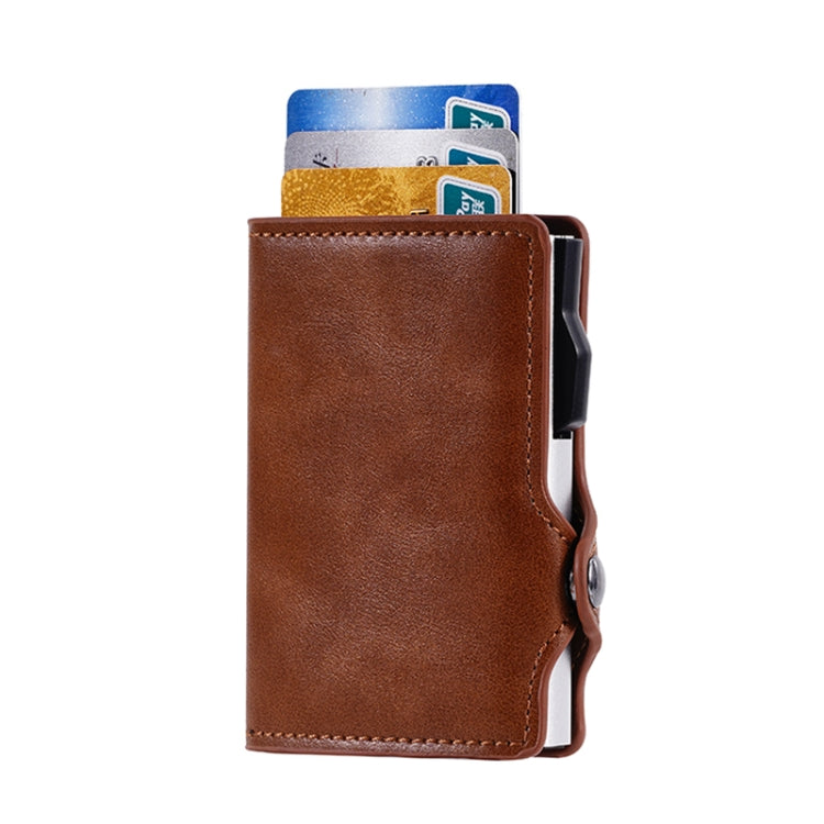 FY2404 RFID Anti-magnetic Double Ear Buckle PU Card Bag(Brown)
