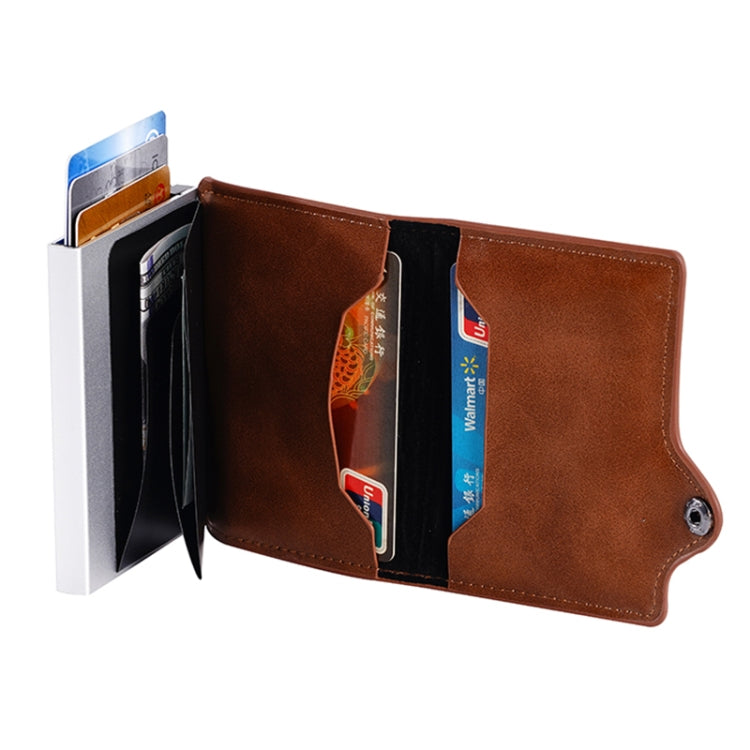 FY2404 RFID Anti-magnetic Double Ear Buckle PU Card Bag(Brown)