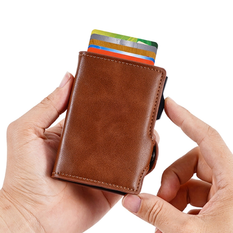 FY2404 RFID Anti-magnetic Double Ear Buckle PU Card Bag(Brown)