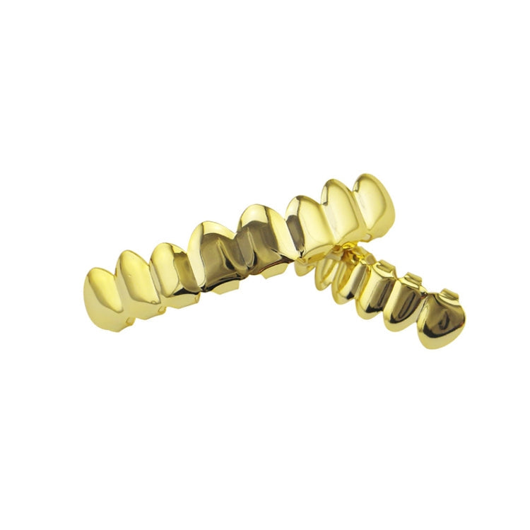 Hip Hop Accessories Gold Tooth Set Real Gold Plating Smooth Upper Eight Lower Six Denture Set(Gold)