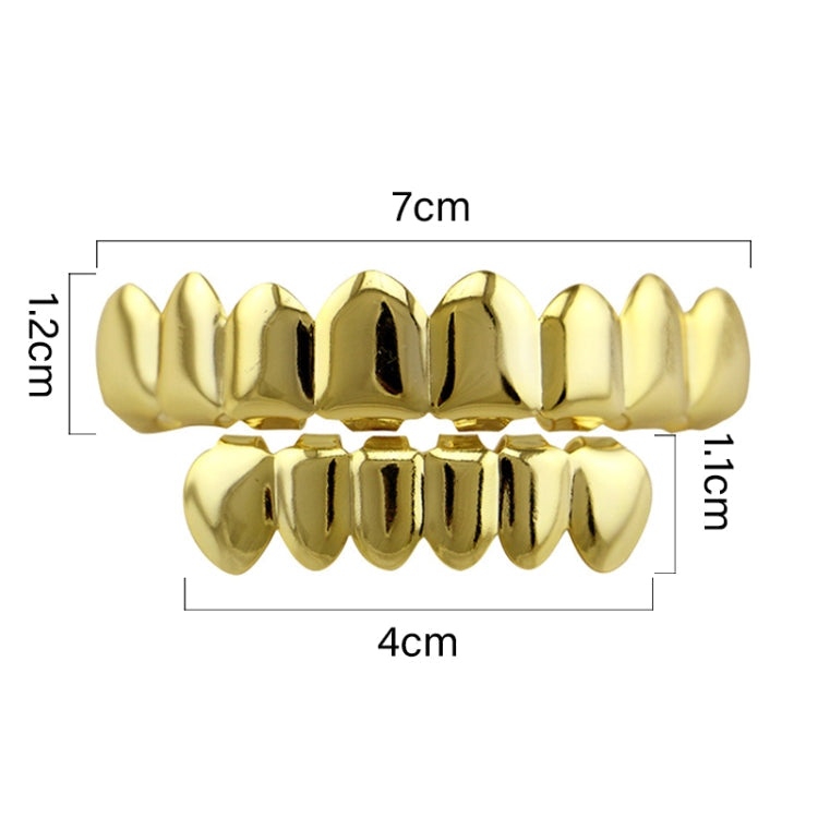 Hip Hop Accessories Gold Tooth Set Real Gold Plating Smooth Upper Eight Lower Six Denture Set(Gold)