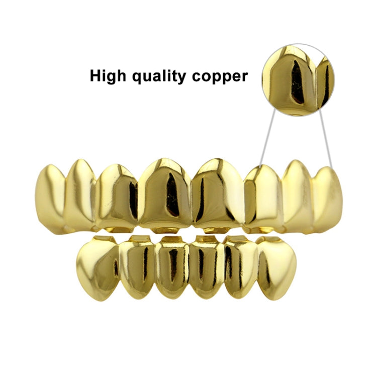 Hip Hop Accessories Gold Tooth Set Real Gold Plating Smooth Upper Eight Lower Six Denture Set(Gold)