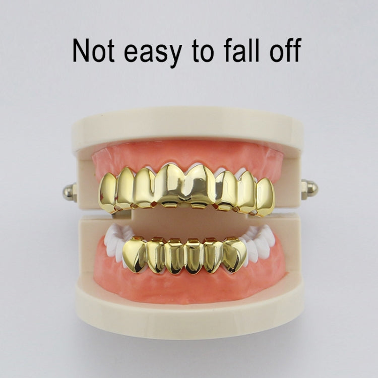 Hip Hop Accessories Gold Tooth Set Real Gold Plating Smooth Upper Eight Lower Six Denture Set(Gold)