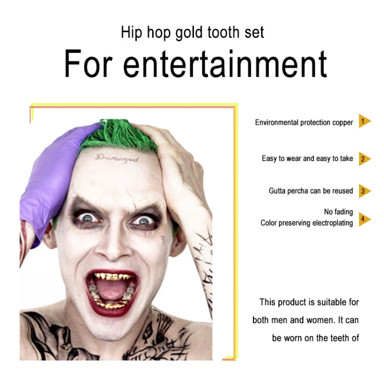 Hip Hop Accessories Gold Tooth Set Real Gold Plating Smooth Upper Eight Lower Six Denture Set(Gold)