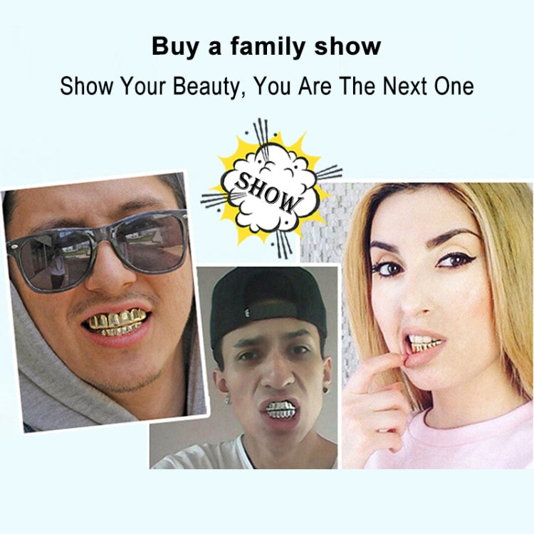 Hip Hop Accessories Gold Tooth Set Real Gold Plating Smooth Upper Eight Lower Six Denture Set(Gold)
