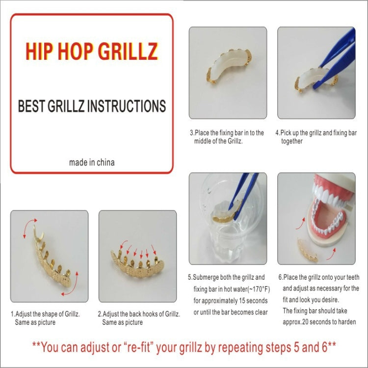 Hip Hop Accessories Gold Tooth Set Real Gold Plating Smooth Upper Eight Lower Six Denture Set(Gold)