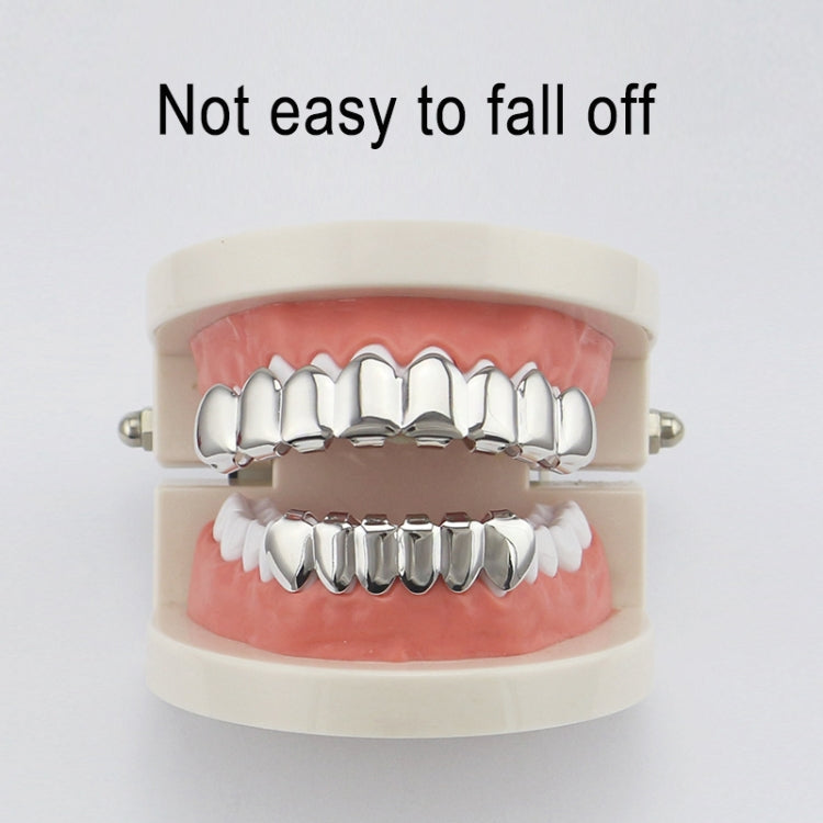 Hip Hop Accessories Gold Tooth Set Real Gold Plating Smooth Upper Eight Lower Six Denture Set(Silver)