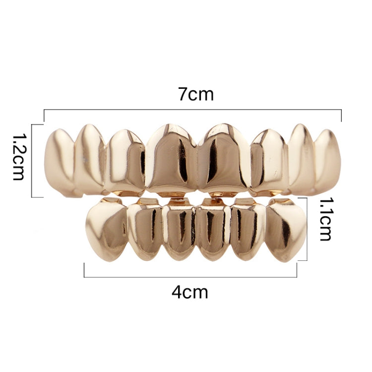Hip Hop Accessories Gold Tooth Set Real Gold Plating Smooth Upper Eight Lower Six Denture Set(Rose Gold)