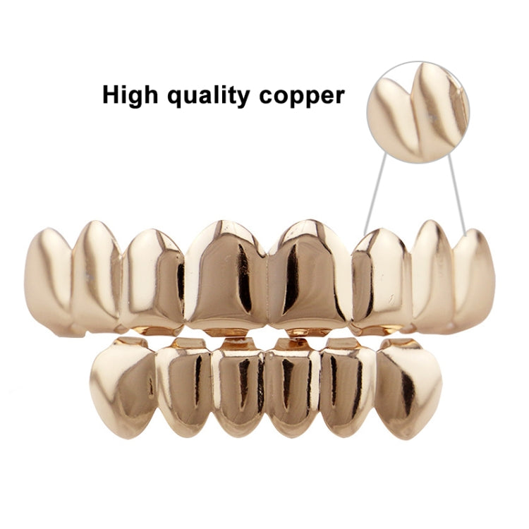 Hip Hop Accessories Gold Tooth Set Real Gold Plating Smooth Upper Eight Lower Six Denture Set(Rose Gold)