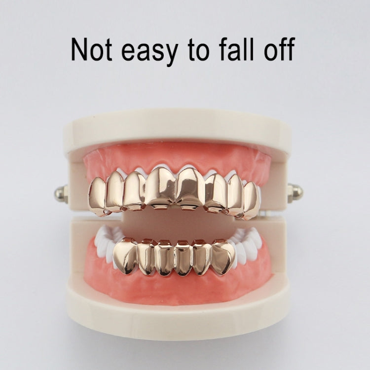 Hip Hop Accessories Gold Tooth Set Real Gold Plating Smooth Upper Eight Lower Six Denture Set(Rose Gold)