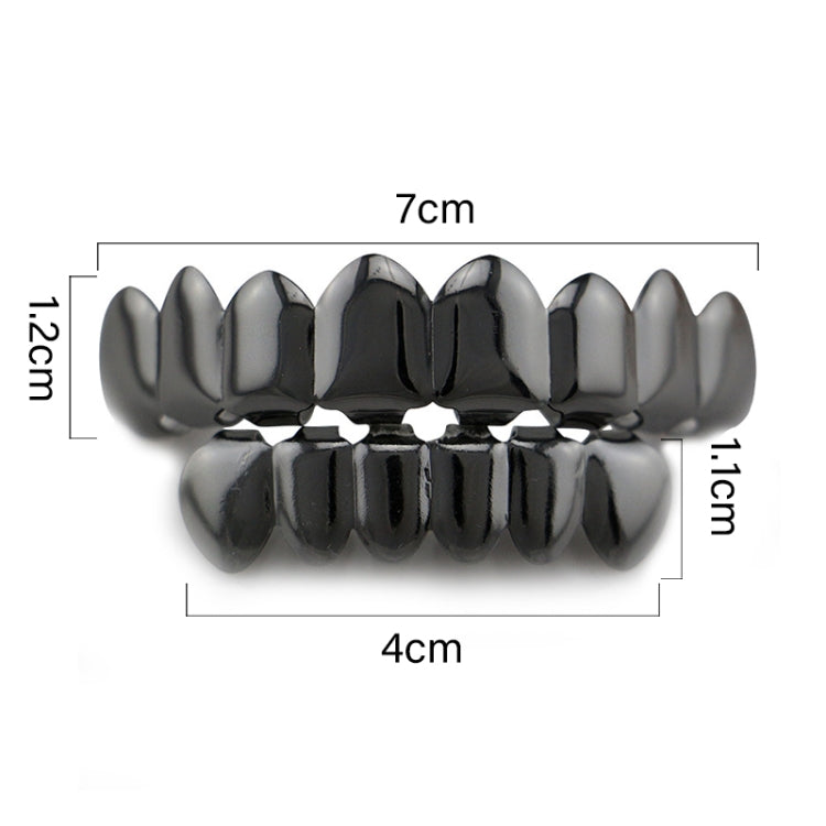 Hip Hop Accessories Gold Tooth Set Real Gold Plating Smooth Upper Eight Lower Six Denture Set(Black)
