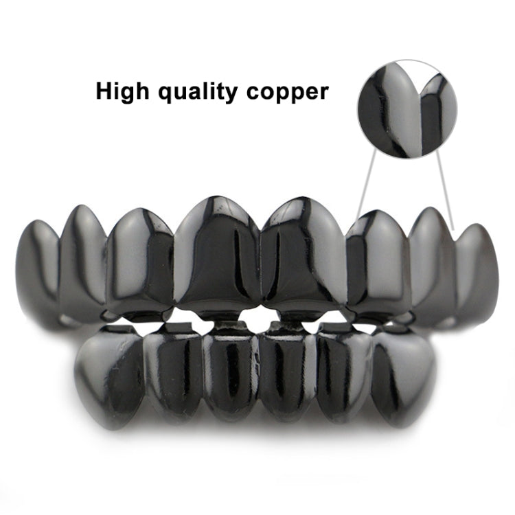 Hip Hop Accessories Gold Tooth Set Real Gold Plating Smooth Upper Eight Lower Six Denture Set(Black)