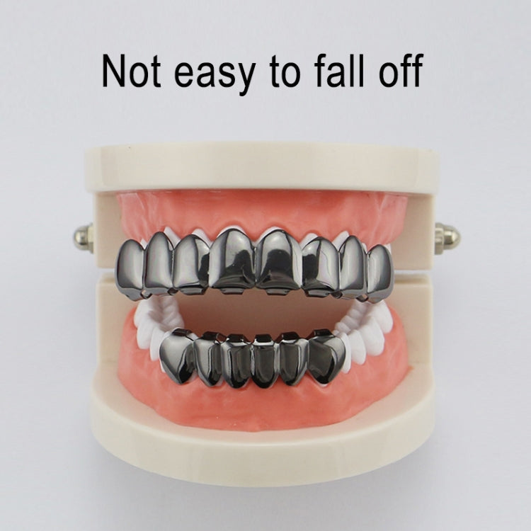 Hip Hop Accessories Gold Tooth Set Real Gold Plating Smooth Upper Eight Lower Six Denture Set(Black)