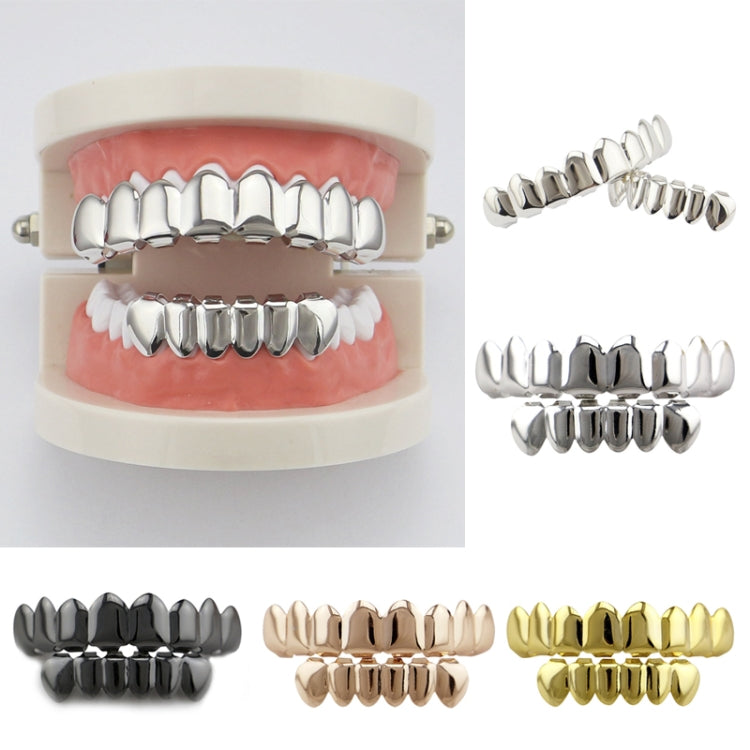 Hip Hop Accessories Gold Tooth Set Real Gold Plating Smooth Upper Eight Lower Six Denture Set(Black)