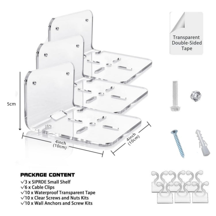 YX112 3pcs Acrylic Small Wall Mount(Transparent)
