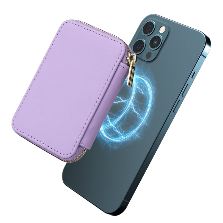 HS-005 MagSafe Magnetic Zipper Card Bag Mobile Phone Back Sticker(Light Purple)